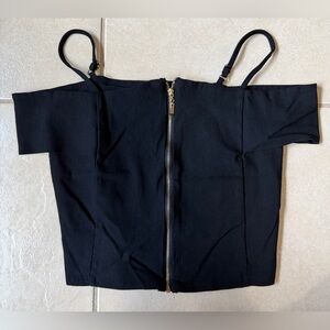 Fashion Nova Girl’s L Sz Black Zipper Off Shoulder Crop Top